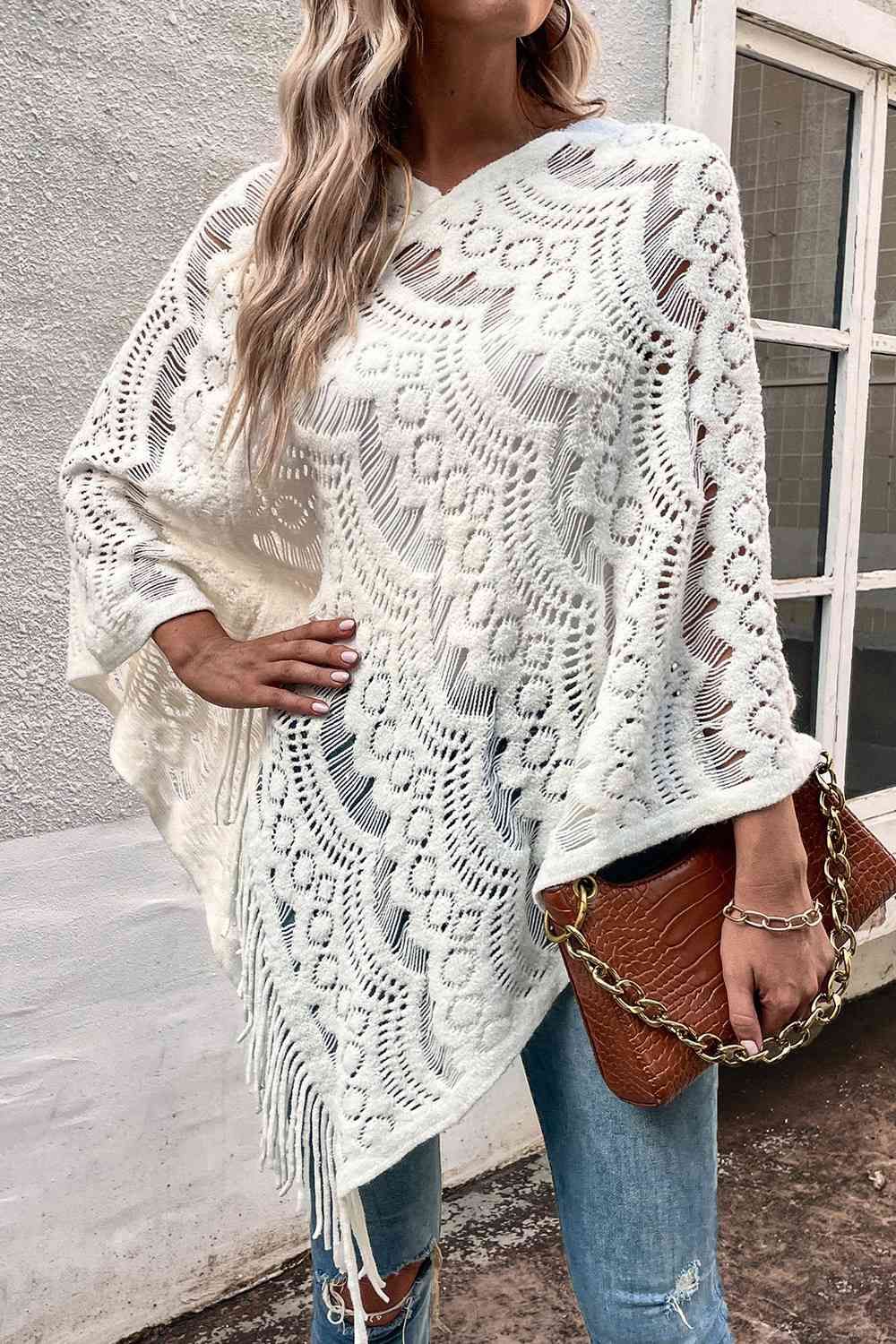 Openwork Fringe Detail Poncho