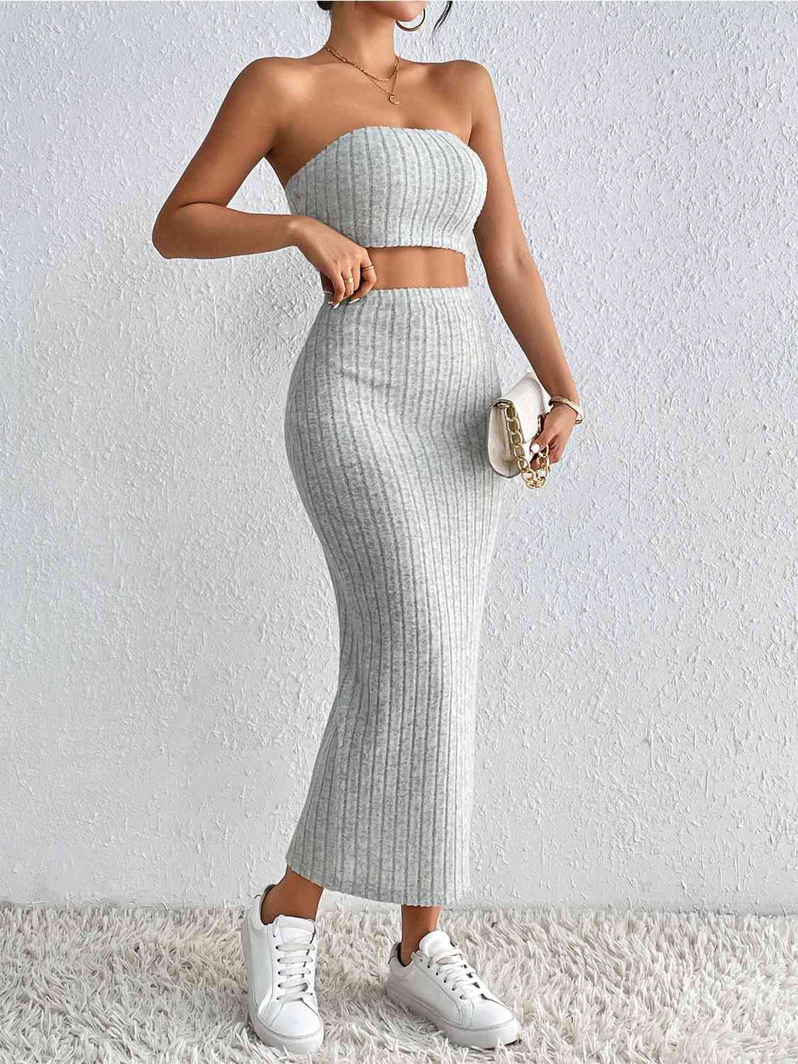 Ribbed Tube Top & Midi Skirt Set