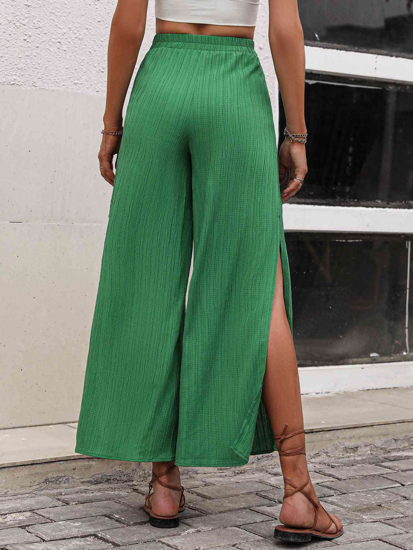 High Waist Slit Wide Leg Pants