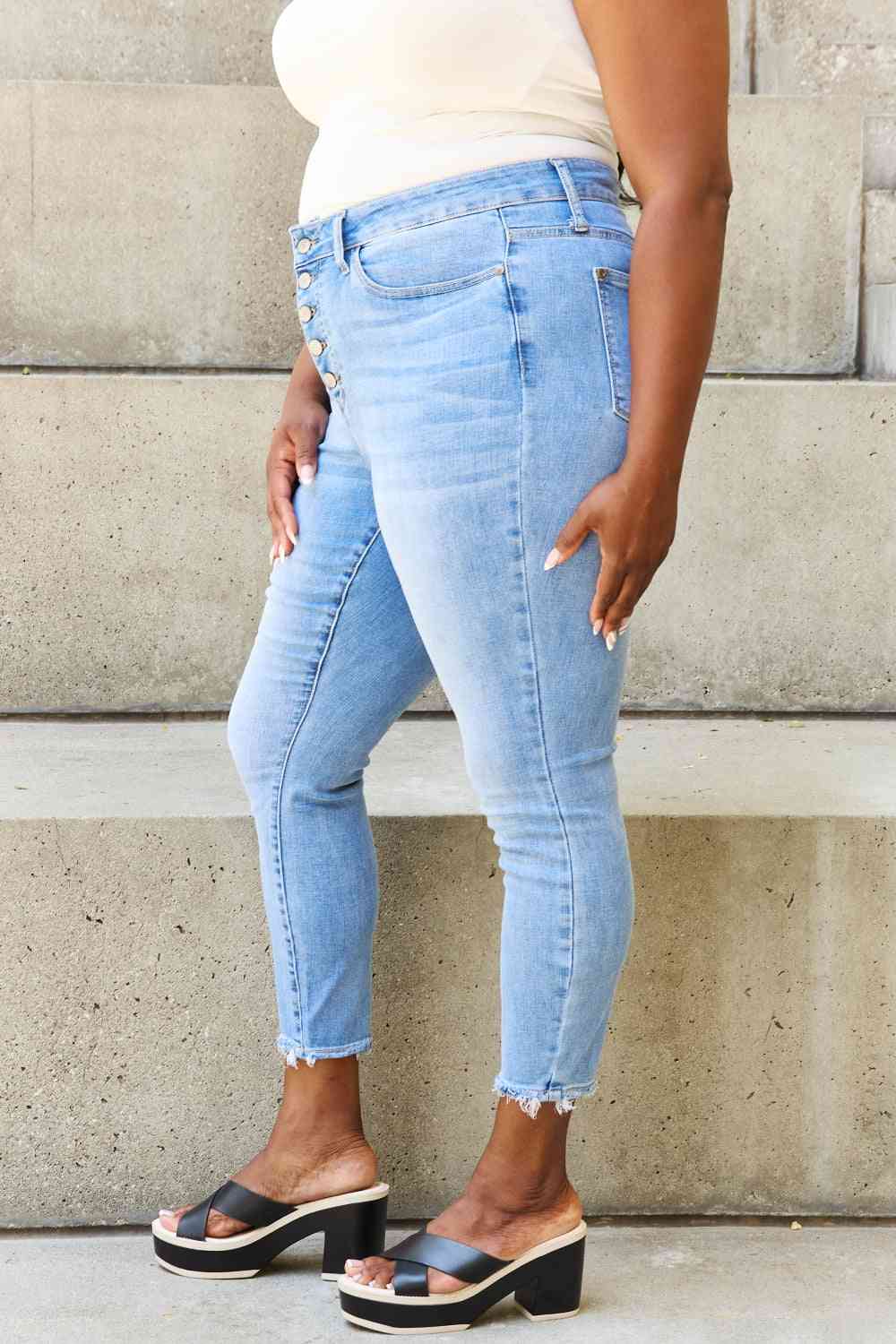 Judy Blue Full Size Button Fly Raw Hem Jeans